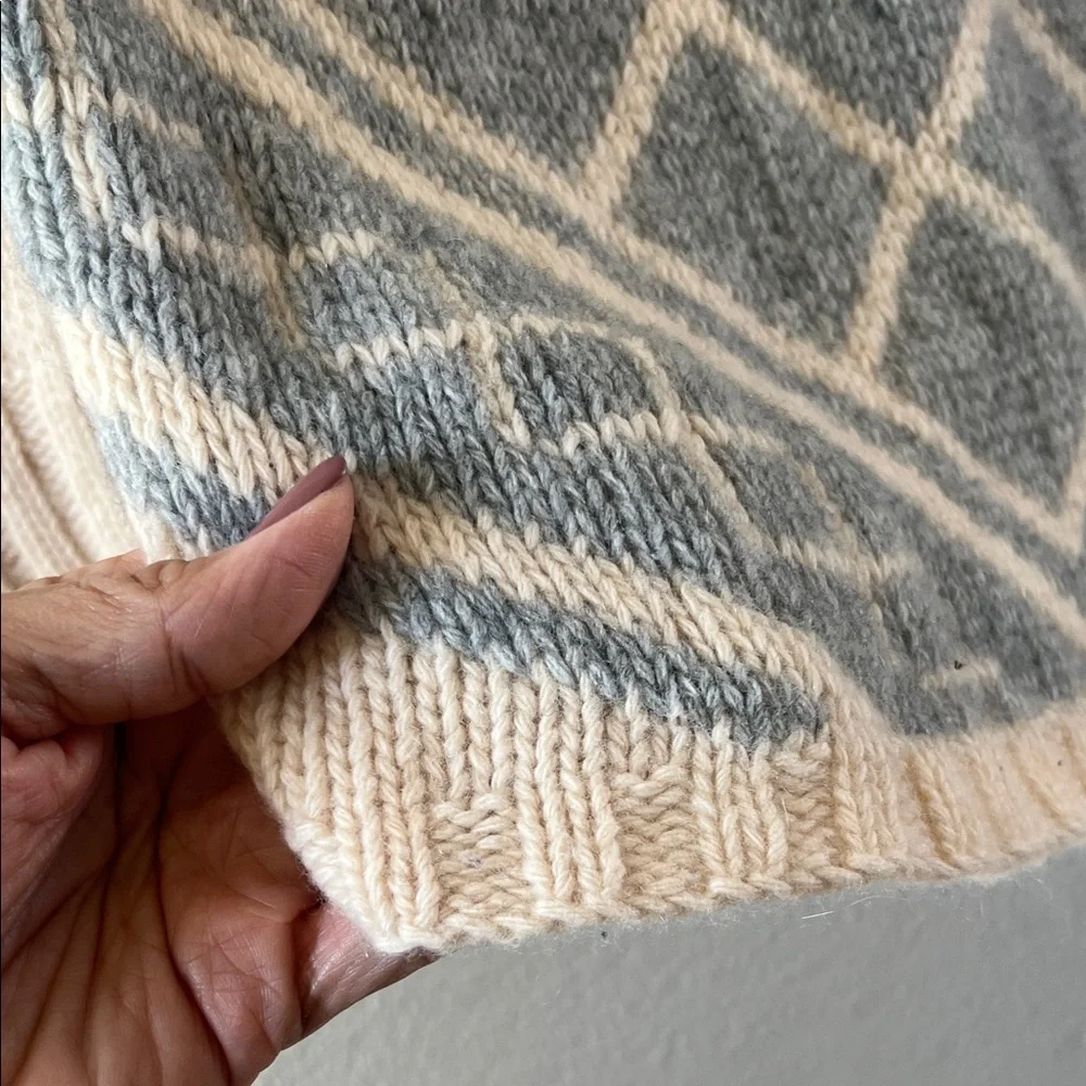 J. Crew Cream and Blue Cashmere Patterned Sweater